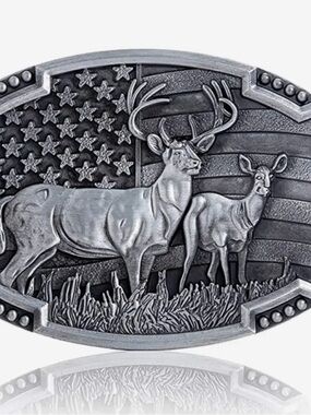 Silver Deer Buck & Doe Belt Buckle